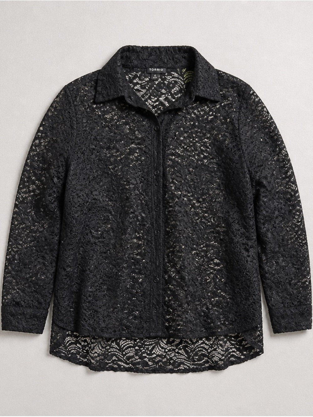 torrid Black Floral Lace Button-Up Shirt